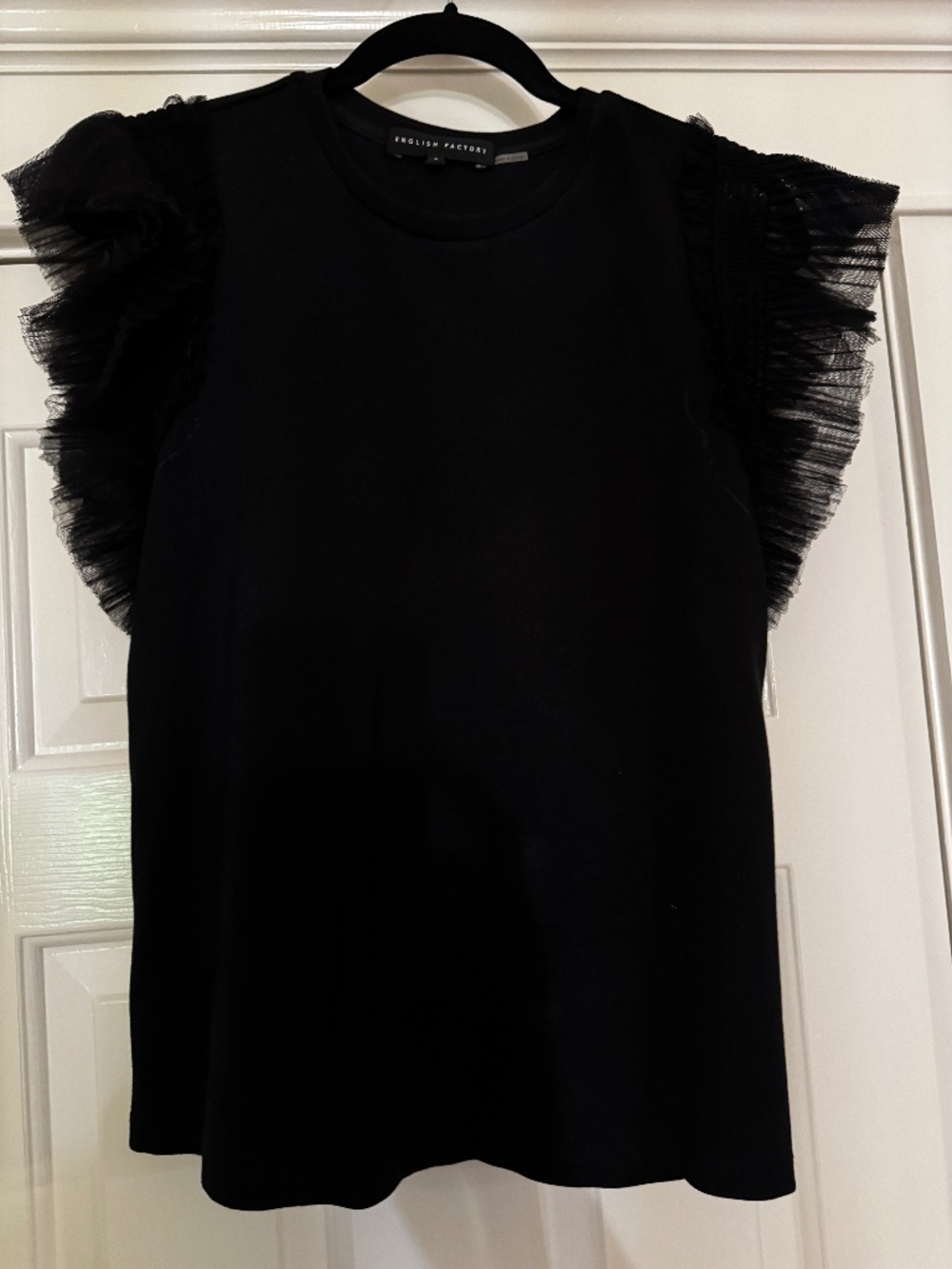 English Factory Mix Media Flutter Sleeve Knit Top